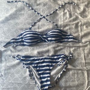 Blue and white two piece bikini